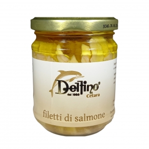 Filetti di salmone in vetro Delfino 212 ml. ( SHELF LIFE 30 GIUGNO 2024 )