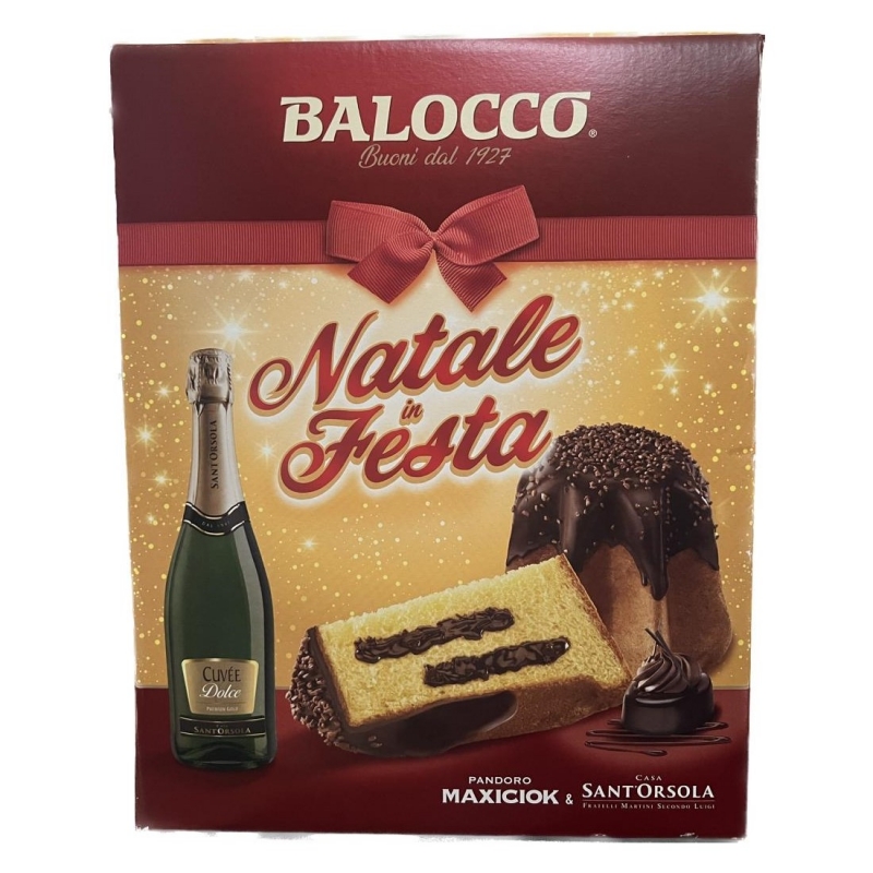 Balocco Natale in Festa Pandoro Maxiciok and Dolce Casa Sant'Orsola Sparkling Wine.