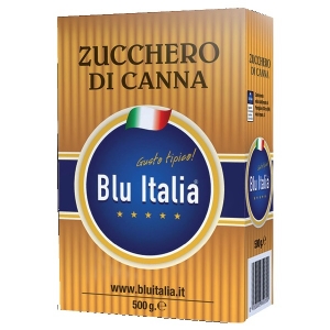 azúcar de caña en caja 500 Gr. Azul Italia.