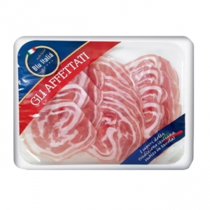 Lean rolled bacon sliced under vacuum 100 Gr. Blu italia