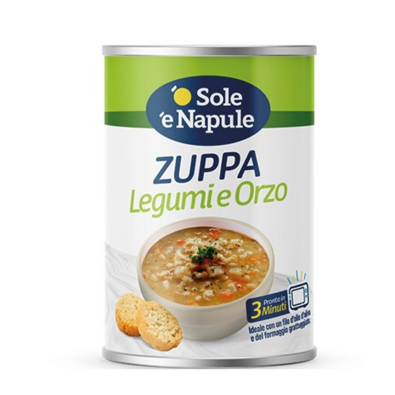 sopa de cereales con legumbres y cebada en lata de 400 Gr "O sole e napule"