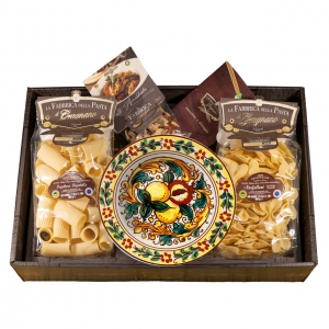Confezione regalo Sorrento con piatto fondo , pasta e condimento - la Fabbrica della Pasta di Gragnano.
